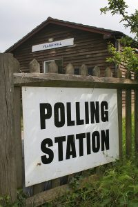 Village hall used a voting station in English countryside