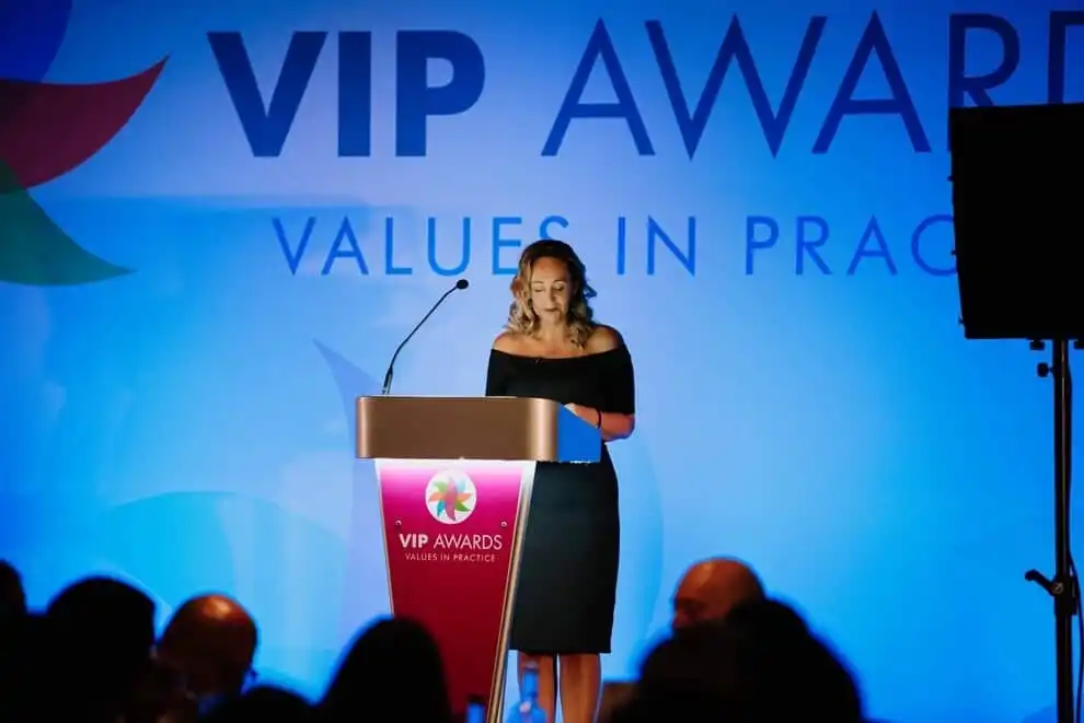 Be Bold Media Managing Director, Amy Bould, presenting at an awards ceremony